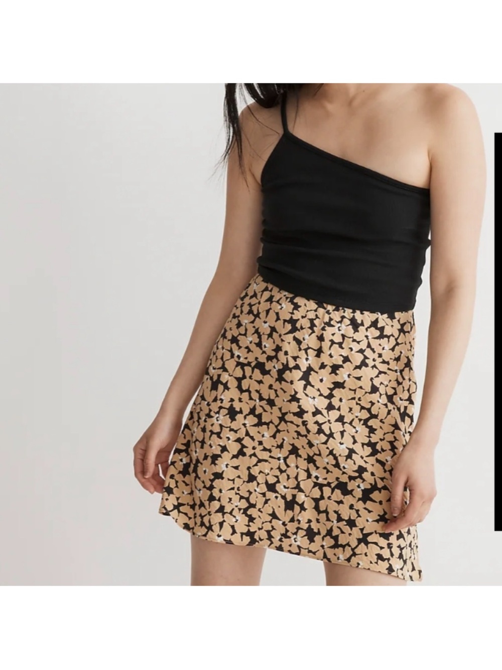 Madewell Floral Print A-Line Mini Skirt in Beige and Black